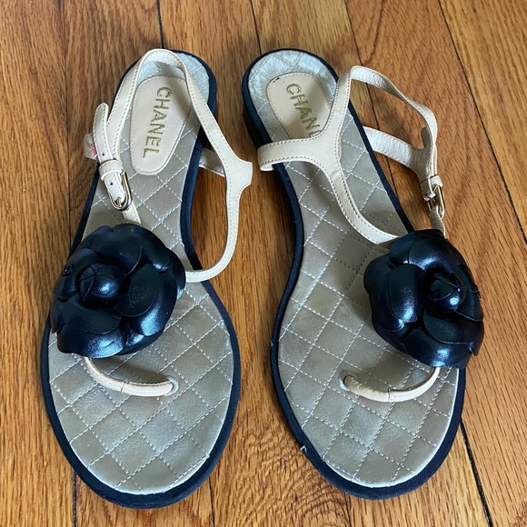Chanel Black and Cream Women's Sandals - Picture 1 of 7